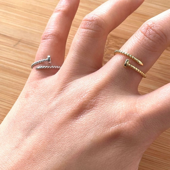 Sterling Silver Ring, Gold Vermeil Ring, Spiral Ring, Screw Nail Ring,  Adjustable Ring, Thumb Ring, Dainty Ring, Minimalist Jewelry for Mom - Etsy