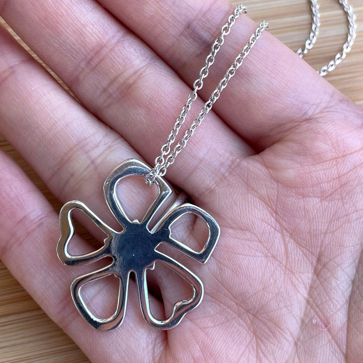 Silver Flower Necklace Five Petal Flower Open Flower Etsy