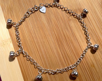 Silver Bell Bracelet, Small Charms Bracelet, Sterling Silver