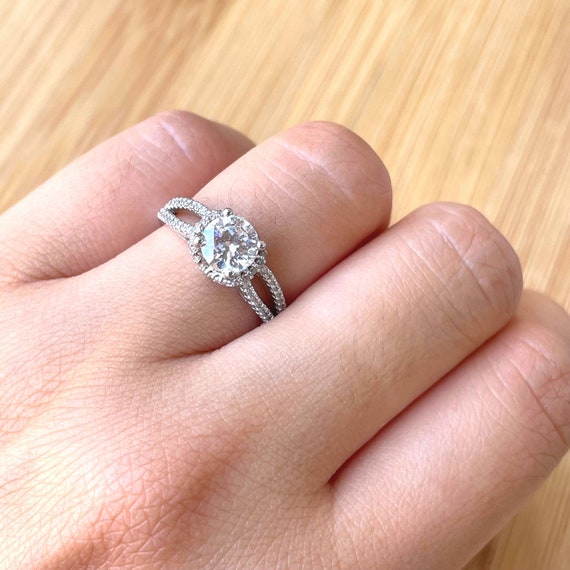 Split Shank Ring 1 Ct Sterling Silver Engagement Ring Bridal