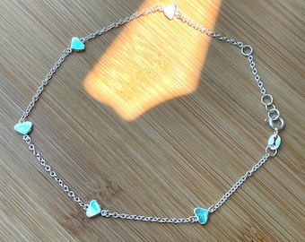 Silver Heart Anklet, Sterling Silver Heart Anklet Bracelet, Layered Anklet, Boho Anklet, Minimalist Anklet, Dainty Anklet Silver 10 Inches