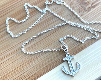 Sterling Silver Anchor Necklace, Anchor Charm, Cubic Zirconia, Coastal Necklace, Nautical Jewelry, Dainty Necklace, Christmas Gift, Birthday