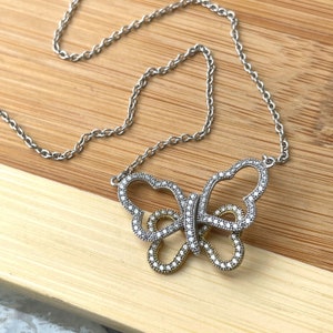 CZ Butterfly Necklace, Sterling Silver Butterfly Pendant, Two Tone Necklace, Butterfly Charm, Gift for Mom, Christmas Gift, Birthday Gift