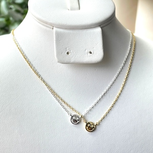 Smiley Face Necklace, 14K Gold Plated, Silver Smile Necklace, Smiley Face Emoji, Sterling Silver Small Happy Face Necklace, Dainty Necklace