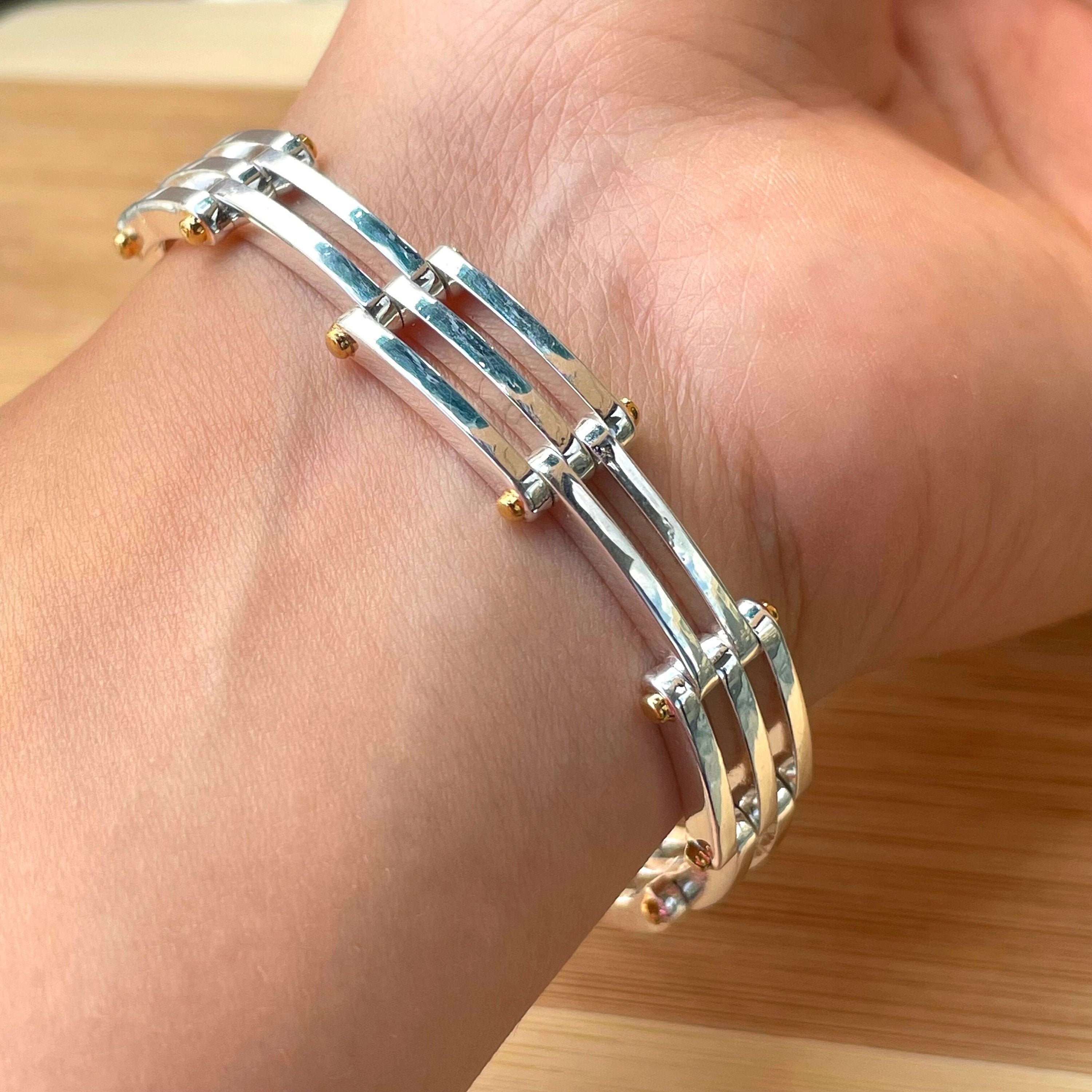 Gate Bracelet Sterling Silver Link Bracelet for Women Two Tone Bracelet 7 1 4 inch Italy Bracelet Christmas Gift Birthday Gift for Wife