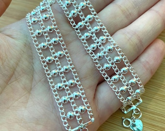Sterling Silver Ankle Bracelet for Women, Double Chain Anklet, Bohemian Anklet, Hippie Anklet, Belly Dancer Ankle, Foot Jewelry, Beach Ankle
