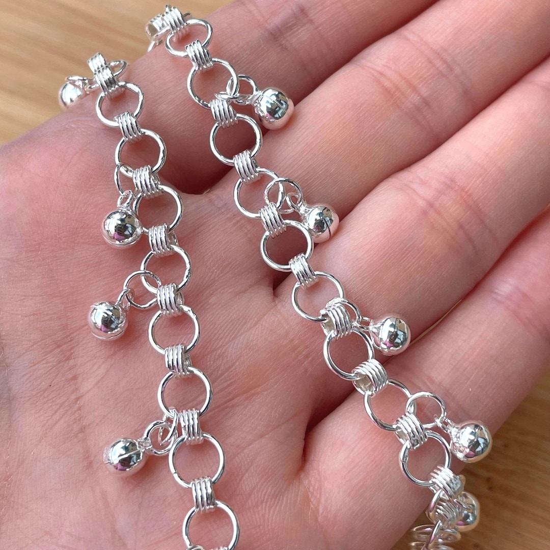 Sterling Silver Bell Anklet, Bell Charm Anklet, Belly Dancer Anklet