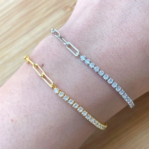 ハーフテニスブレスレット、ゴールドペーパークリップブレスレット、女性用スターリングシルバーブレスレット、調節可能なブレスレット、ミニマリストブレスレット、誕生日ギフト