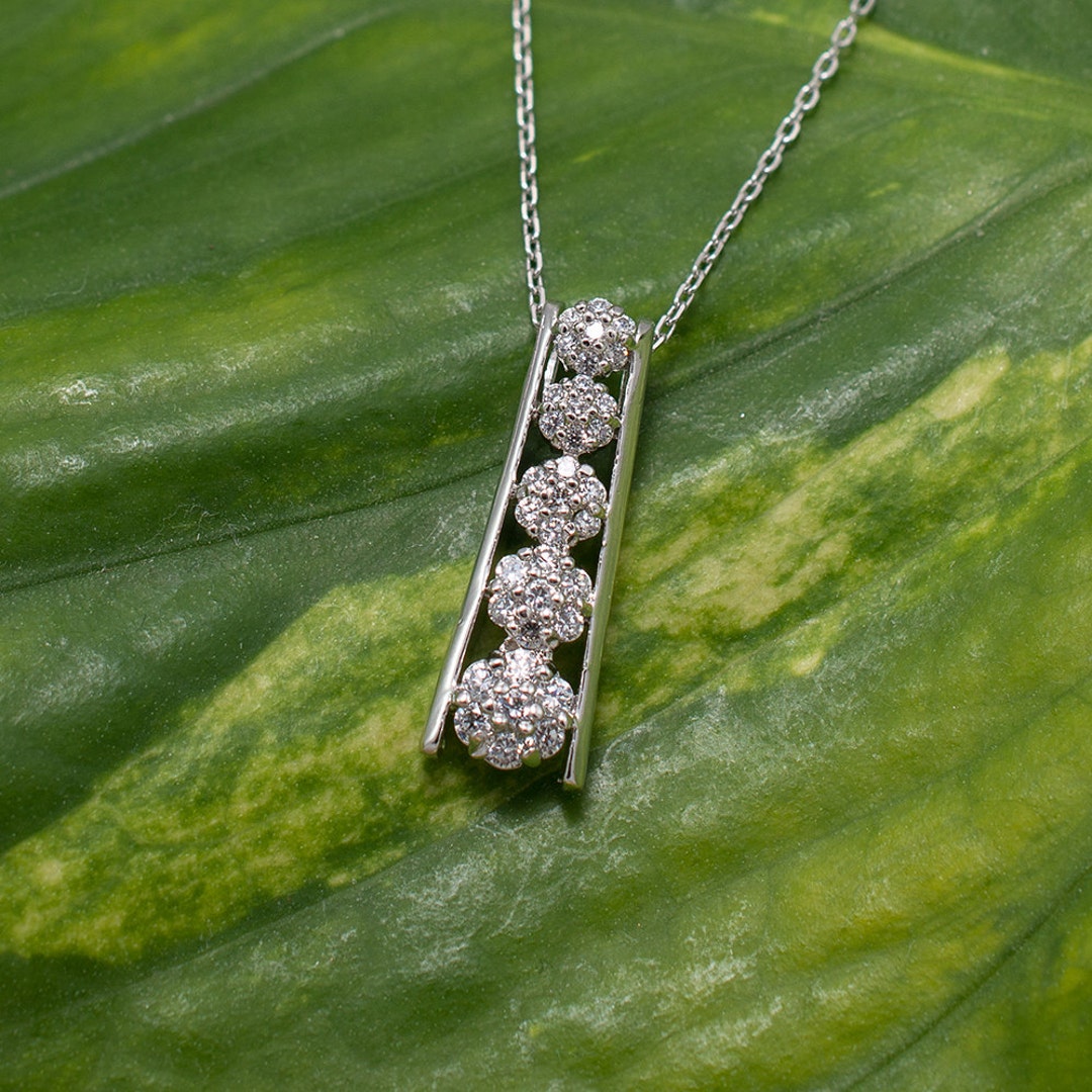 Sterling Silver Vertical Bar Necklace Diamond Bar Necklace Etsy