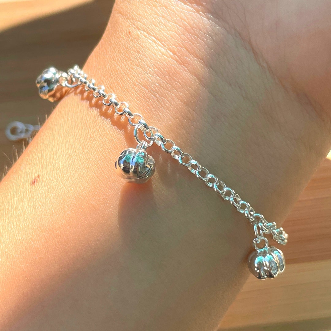 Silver Bell Bracelet, Small Charms Bracelet, Sterling Silver Link