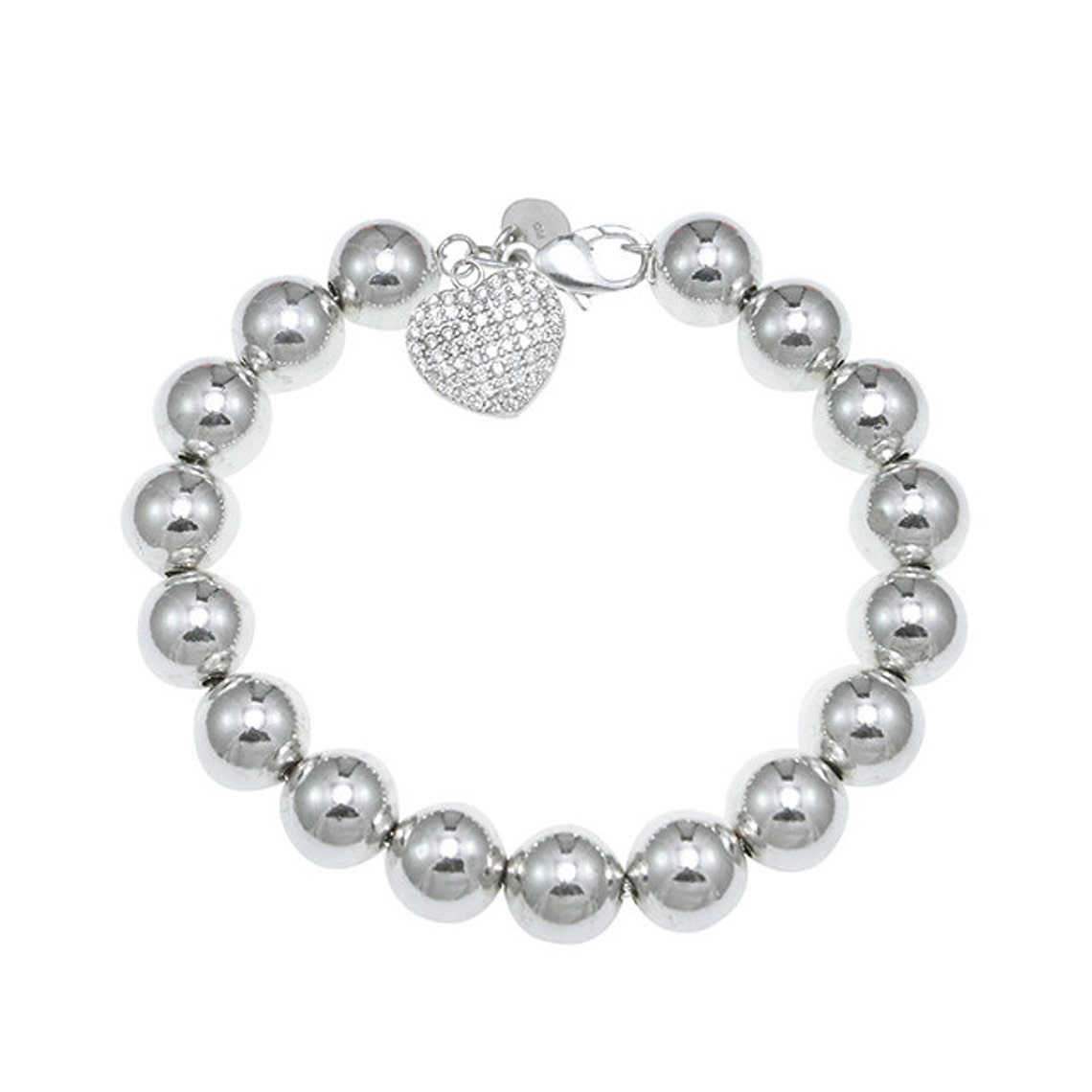 10mm Silver Balls Bracelet Hearts Charm Bracelet Silver Etsy