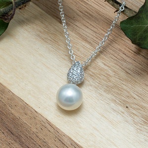 Sterling Silver Pearl Pendant Necklace, Christmas Gift, Teardrop Pearl Necklace, Wedding Necklace, Dainty Necklace, Bridal Necklace Gift