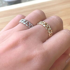 Cuban Chain Ring, Sterling Silver Chain Ring, Gold Link Ring, Thick Chain Ring For Women, For Men, Valentine&#39;s Day Gift, Curb Ring, Birthday