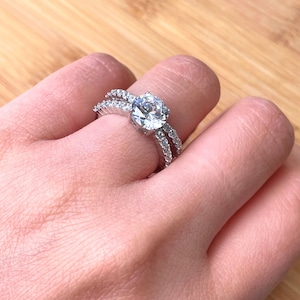 Split Shank Engagement Ring, Size 6 Sterling Silver Engagement Ring, 2 Carat CZ Promise Ring, Round Cut Bridal Ring, Eternity Band Gift