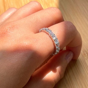 4mm Eternity Band Ring, Sterling Silver Eternity Ring, Full Eternity Wedding Band, Cubic Zirconia, Stackable Band, Engagement Ring, Bridal