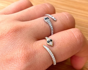 Gold Snake Ring Serpent Ring, Cubic Zirconia Ring, Snake Wrap Ring, Stackable Ring, Minimalist Ring, Dainty Ring, Sterling Silver Ring
