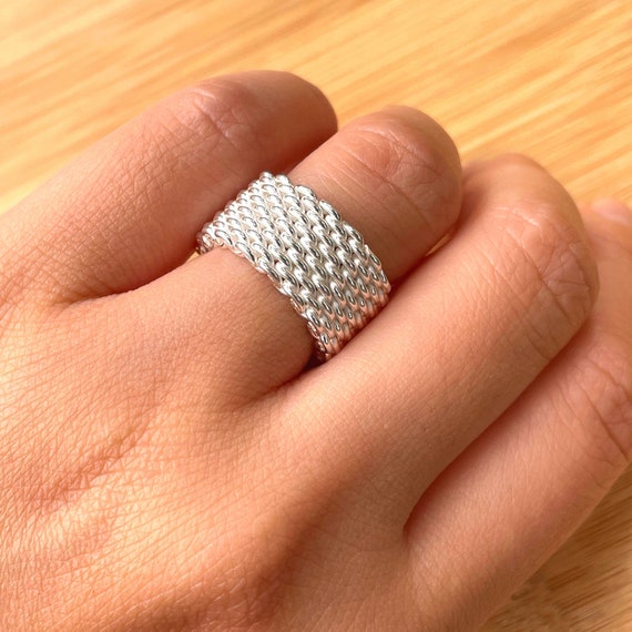 Tiffany & Co Diamond Somerset Ring Sz 6.5 Sterling Silver Mesh Band Es –  Sophie Jane