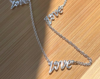 LOVE Anklet, Sterling Silver Anklet for Women 10 Inches, Script Love Anklet, Minimalist Anklet, Bridal Anklet, Valentine's Day Gift, Layered