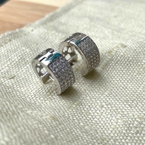 CZ Pave Huggie Hoops, Huggie Hoop Earrings with CZ Diamonds, Thick Huggie Earrings Sterling Silver, Micro Pave Earrings, Christmas Gift