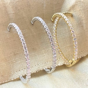 CZ Diamond Hoop Earrings Gold, Large Hoop Earrings for Women, 14k Yellow Gold Over 925 Silver, Inside Out Diamond CZ, Girl Huggie Earrings