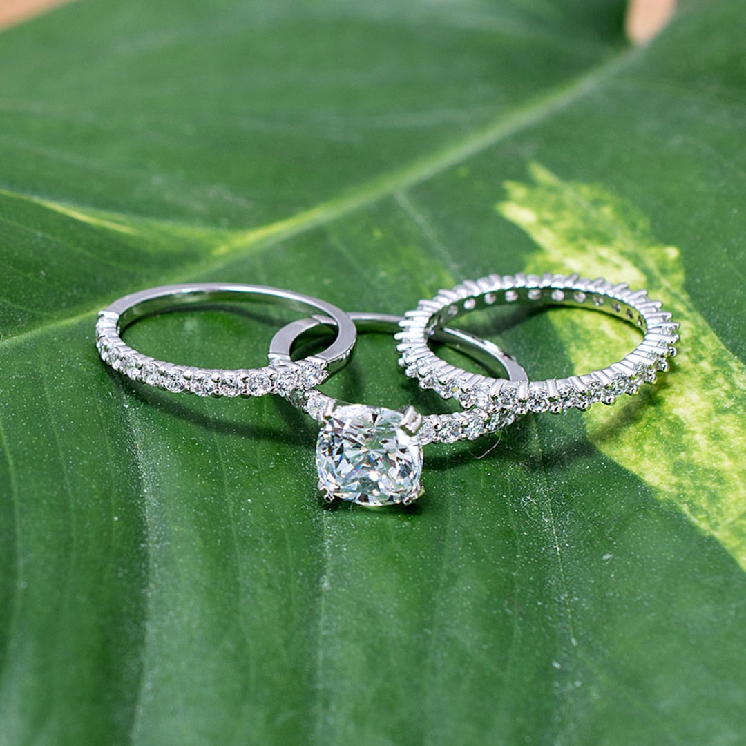 55Carat Twisted Diamond CZ Wedding Ring Set Sterling Silver - Choose Your Gemstone, Size 4-12 - View #5