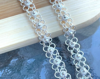 Silver Boho Anklet, Flower Anklet, Sterling Silver Anklet Women, Chain Anklet, Hippie Anklet, Bohemian Anklet, Ankle Bracelet, Summer Jewel