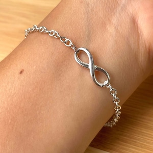 Silver Infinity Bracelet, Dainty Bracelet, Her Minimalist Bracelet, Stackable Bracelet, Bridesmaid Bracelet 7.5 inches, Friendship Bracelet