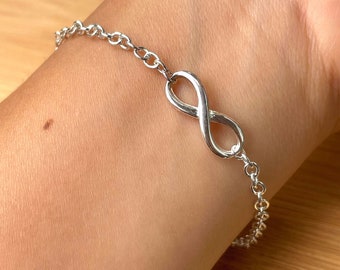Silver Infinity Bracelet, Dainty Bracelet, Her Minimalist Bracelet, Stackable Bracelet, Bridesmaid Bracelet 7.5 inches, Friendship Bracelet