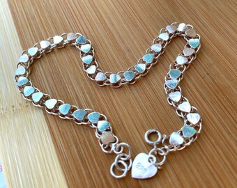 Heart Chain Anklet, Sterling Silver Ankle Bracelet for Women, Boho Heart Anklet 10 inch, Hippie Anklet, Valentine's Day Gift, Beach Jewelry