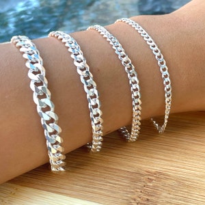 Sterling Silver Curb Chain Bracelet, Mens Cuban Link Bracelet, 925 Sterling Silver, Gift for Husband, Christmas Gift, Miami Cuban Link Women