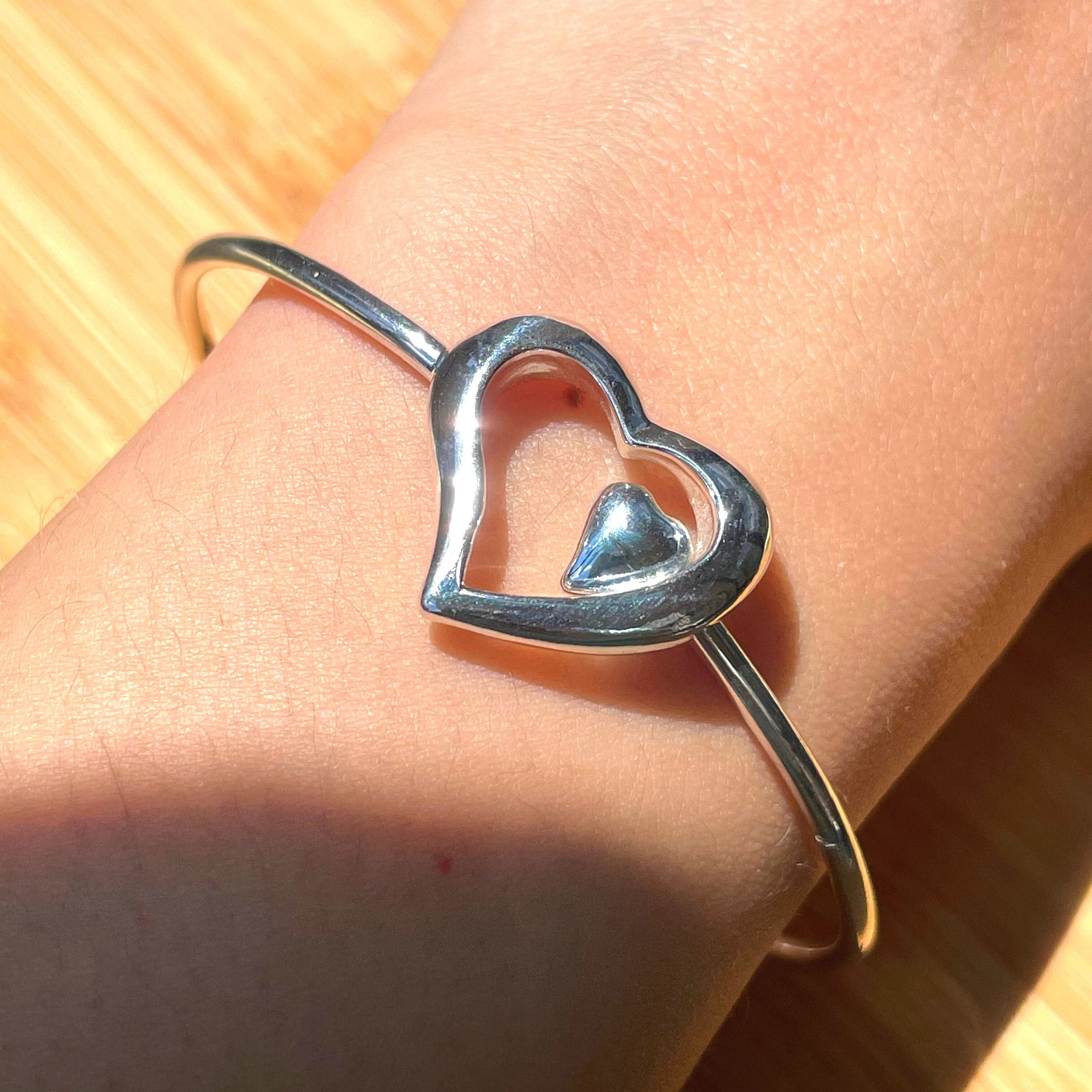 Sterling Silver Heart Bracelet, Open Heart Bracelet for