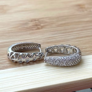 Sterling Silver CZ Hoops, Chunky Hoop Earrings, Cubic Zirconia, Wedding Earrings, Bridal Hoop Earrings, Bridal Statement Earrings, Unique