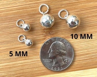 Sterling Silver Bell Charms 5mm, 10mm, Jingle Bells Charms, Jewelry Making Supplies, Bell Pendant, For Bracelet, For Anklet, DIY Jewelry