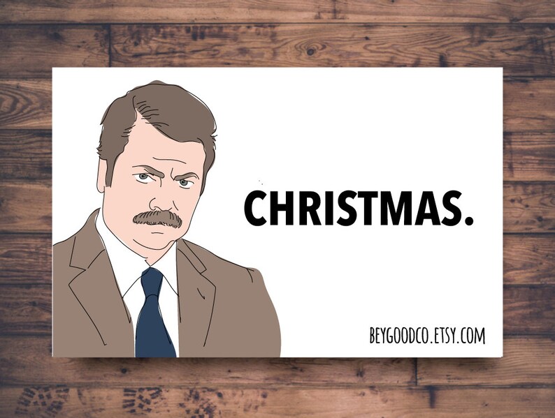 ron swanson christmas printable christmas card funny etsy