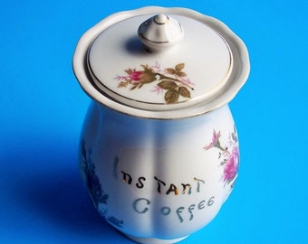 Lipper & Mann Instant Coffee Container Lidded Canister Pompadour Floral Roses
