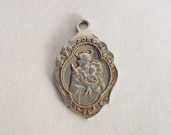 S. Joseph other side Guardian Angel Embossed Catholic Religious Silver Tone Metal Charm Lightweight Aluminum