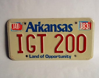 Vintage IGT 200 “Land of Opportunity” Arkansas License Plate 1980s with 1983 sticker -IGT-i got this-