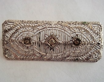 Vintage PSCO Filigree Bar Brooch Plainville Stock Company Rhinestone Accents