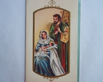 Sangamon Mary Joseph and Baby Jesus Embossed Gold Shimmer Christmas Card Used Art Supply