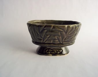 Vintage Pedestal Planter Small Green Ceramic Oval