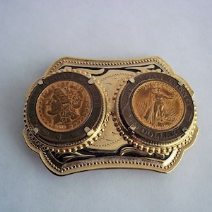 SALE Vintage Las Vegas Dual Coin Belt Buckle Nevada Casino Souvenir