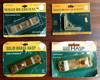 Vintage Brass Brainerd Mfg. Lot of 4- Three Solid Brass Hasp and One Solid Brass Set of 4 Small Brackets