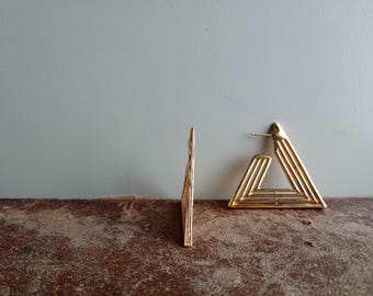 Vintage Triangle Earrings Gold Tone Geometric Minimalist