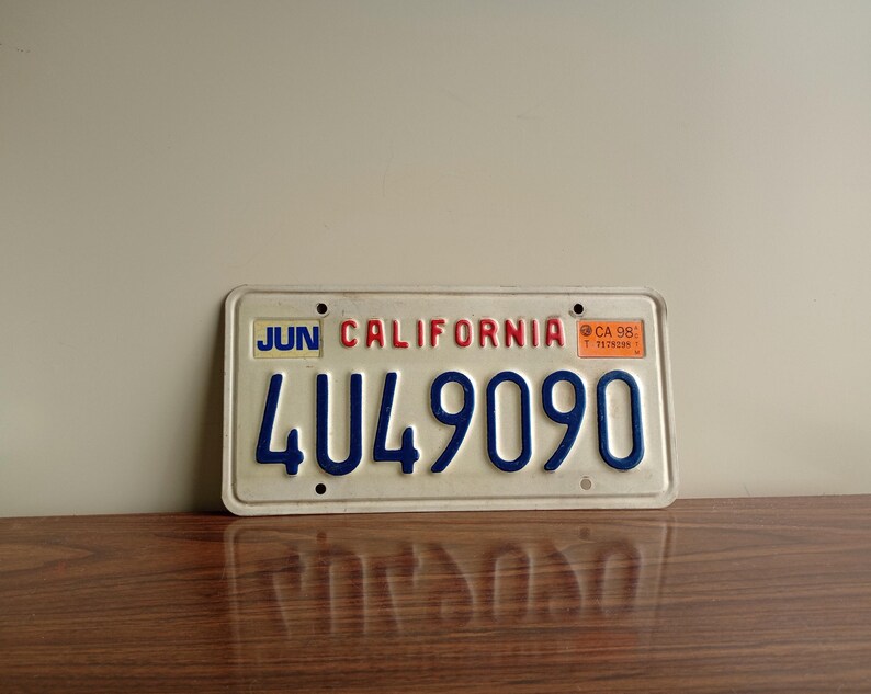 First California Tag Vintage California 4U49090 License Plate 1998 Car Tags Collectible ...
