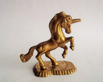 Vintage Brass Unicorn Figurine, Rearing on Stand (3.25" High)