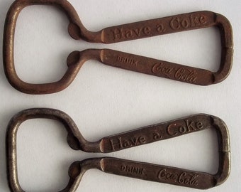 Vintage Have a Coke Drink Coca-Cola Metal Bottle Openers Two Rusty Patina