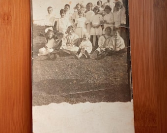 Antique RPPC Real Photo Postcard, Group of Children Portrait, 1910s Black and White Vintage Photography, Children's School Class Ephemera