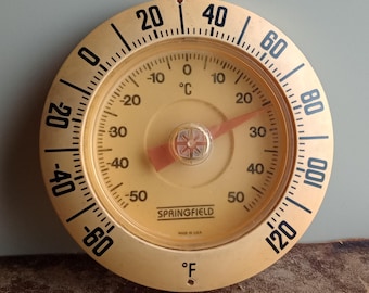 Vintage Springfield Outdoor Thermometer Made in USA Big and Bold Dial 5 1/4" Diameter