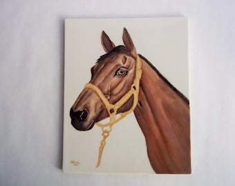 Vintage Horse Tile Art: 1985 Signed Farmhouse Decor (10x8