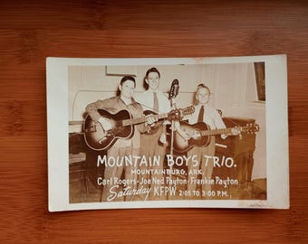 Vintage Mountain Boys Trio Real Photo Postcard, Mountainburg AR Band, KFPW Radio Memorabilia, RPPC Arkansas Music Trio